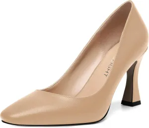 AMBELIGHT Womens Slip On Solid Evening Square Toe Matte Dress Stiletto High Heel Pumps Shoes 3.3 Inch
