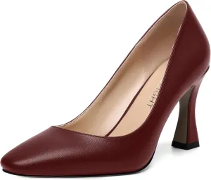 AMBELIGHT Womens Slip On Solid Evening Square Toe Matte Dress Stiletto High Heel Pumps Shoes 3.3 Inch