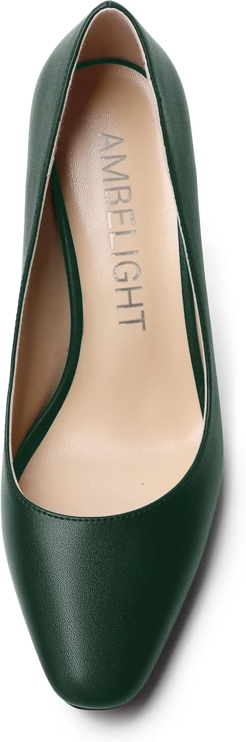 AMBELIGHT Womens Slip On Solid Evening Square Toe Matte Dress Stiletto High Heel Pumps Shoes 3.3 Inch