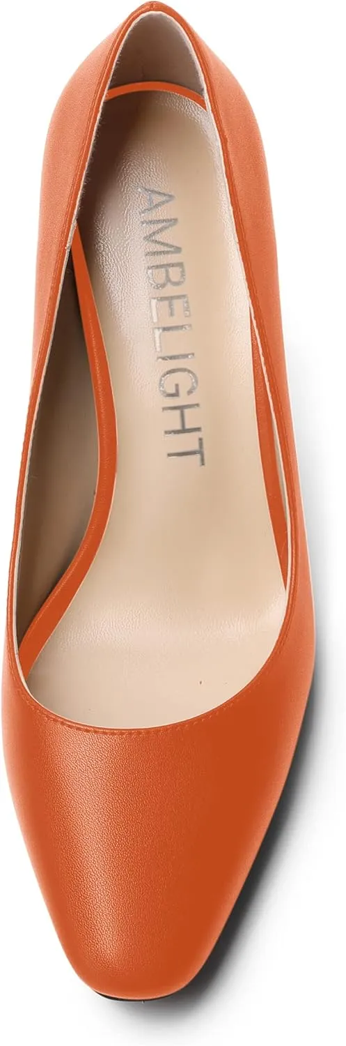 AMBELIGHT Womens Slip On Solid Evening Square Toe Matte Dress Stiletto High Heel Pumps Shoes 3.3 Inch