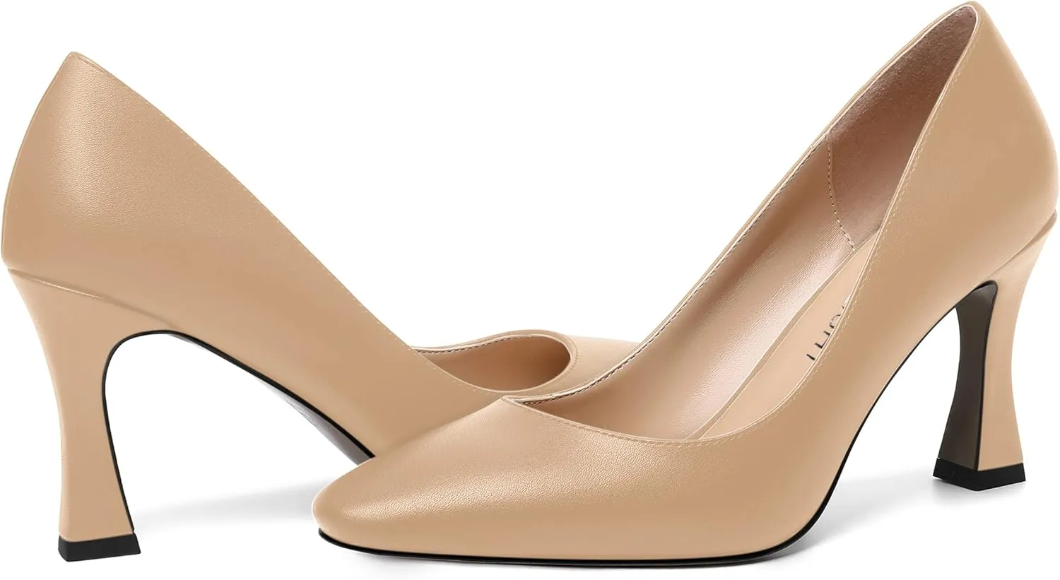 AMBELIGHT Womens Slip On Solid Evening Square Toe Matte Dress Stiletto High Heel Pumps Shoes 3.3 Inch