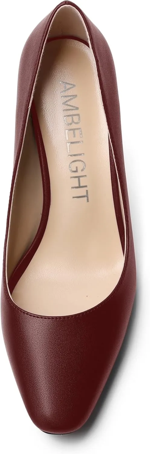 AMBELIGHT Womens Slip On Solid Evening Square Toe Matte Dress Stiletto High Heel Pumps Shoes 3.3 Inch