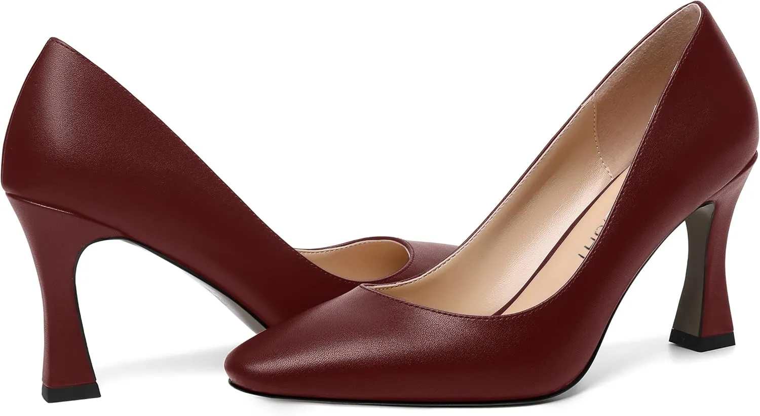 AMBELIGHT Womens Slip On Solid Evening Square Toe Matte Dress Stiletto High Heel Pumps Shoes 3.3 Inch