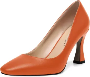 AMBELIGHT Womens Slip On Solid Evening Square Toe Matte Dress Stiletto High Heel Pumps Shoes 3.3 Inch