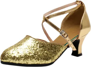 AMDBEL Block Heel Sandals for Women Wide,Dance Shoes for Women Heel, Women's Gabriella Ballroom, Salsa, Latin, Tango, Waltz, Swing Dance Shoe Practice Dance Shoes Gold
