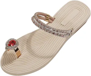 Beach Slippers for Women Summer Clip Toe Walking Sandals Rhinestone Flats Sandals Clogs Casual Lightweight Dressy Flip Flops Vacation Shoes Comfortable Breathable Straps Sandal