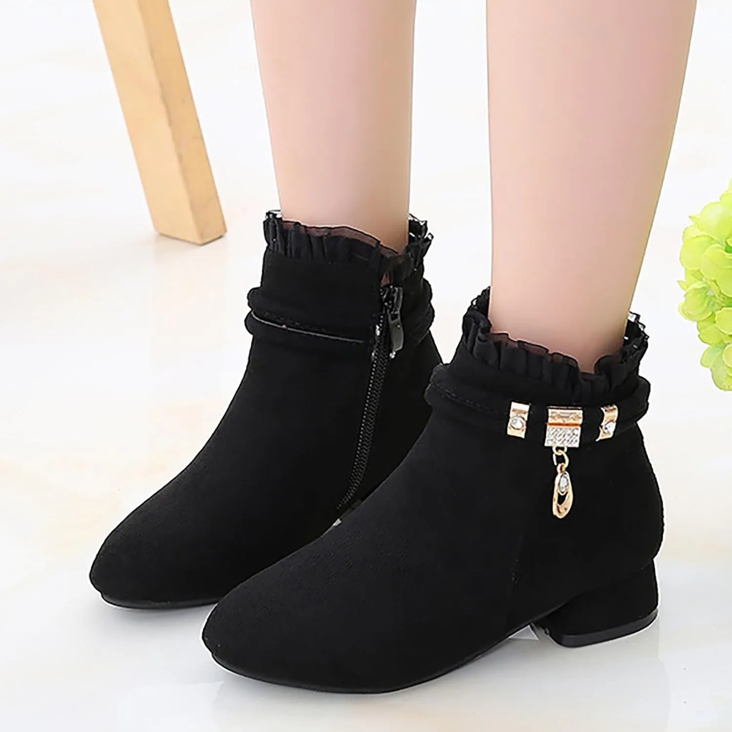 Big Girls Dress Boots Ankle Boots for Kids Chunky Block Low Heel Vintage Booties Shoes with Juniors Snow Boots