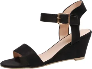 Black Sandals Women Wedge, Women's Ankle Strap Chunky Chunky Heel Sandals Block Open Toe Party Dress Shoes