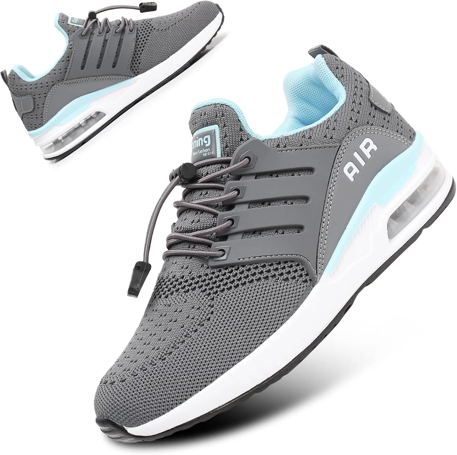 BOGOVER Womens Lightweight Air Running Shoes, Breathable Gym Jogging Running Tennis Sneakers with Air Cushion,No Tie Grey Blue, 9