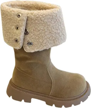 Chunky Heel Fleece Winter Boots for Girls Warm Comfortable Suede Snow Boots Fr Lined Mid Calf Boots Toddler Boot Girls
