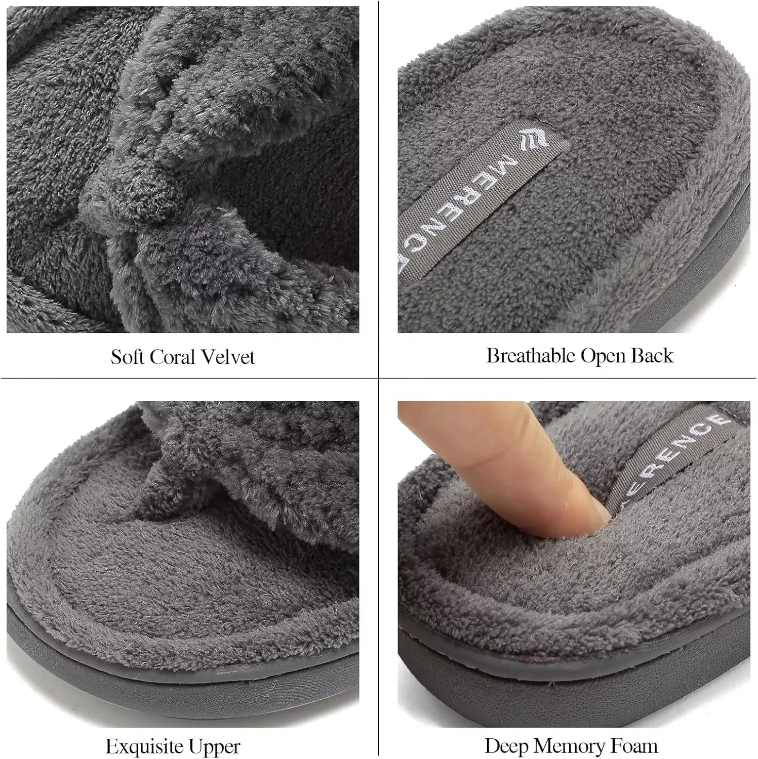 CIOR Women's Cozy Memory Foam Spa Thong Flip Flops House Indoor Slippers Plush Gridding Velvet Lining Clog Style-U1MTW017-0716