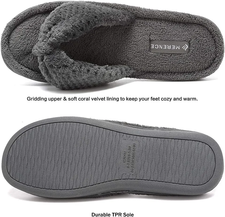 CIOR Women's Cozy Memory Foam Spa Thong Flip Flops House Indoor Slippers Plush Gridding Velvet Lining Clog Style-U1MTW017-0716