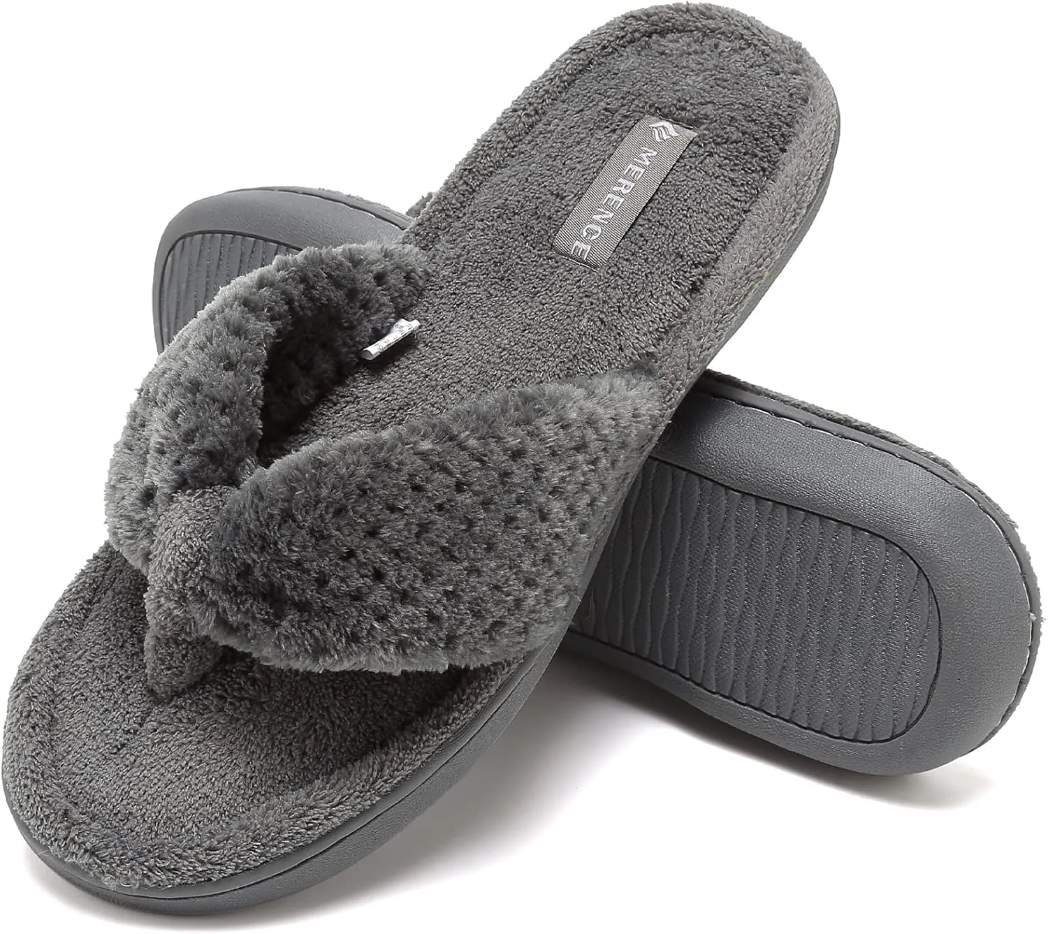 CIOR Women's Cozy Memory Foam Spa Thong Flip Flops House Indoor Slippers Plush Gridding Velvet Lining Clog Style-U1MTW017-0716