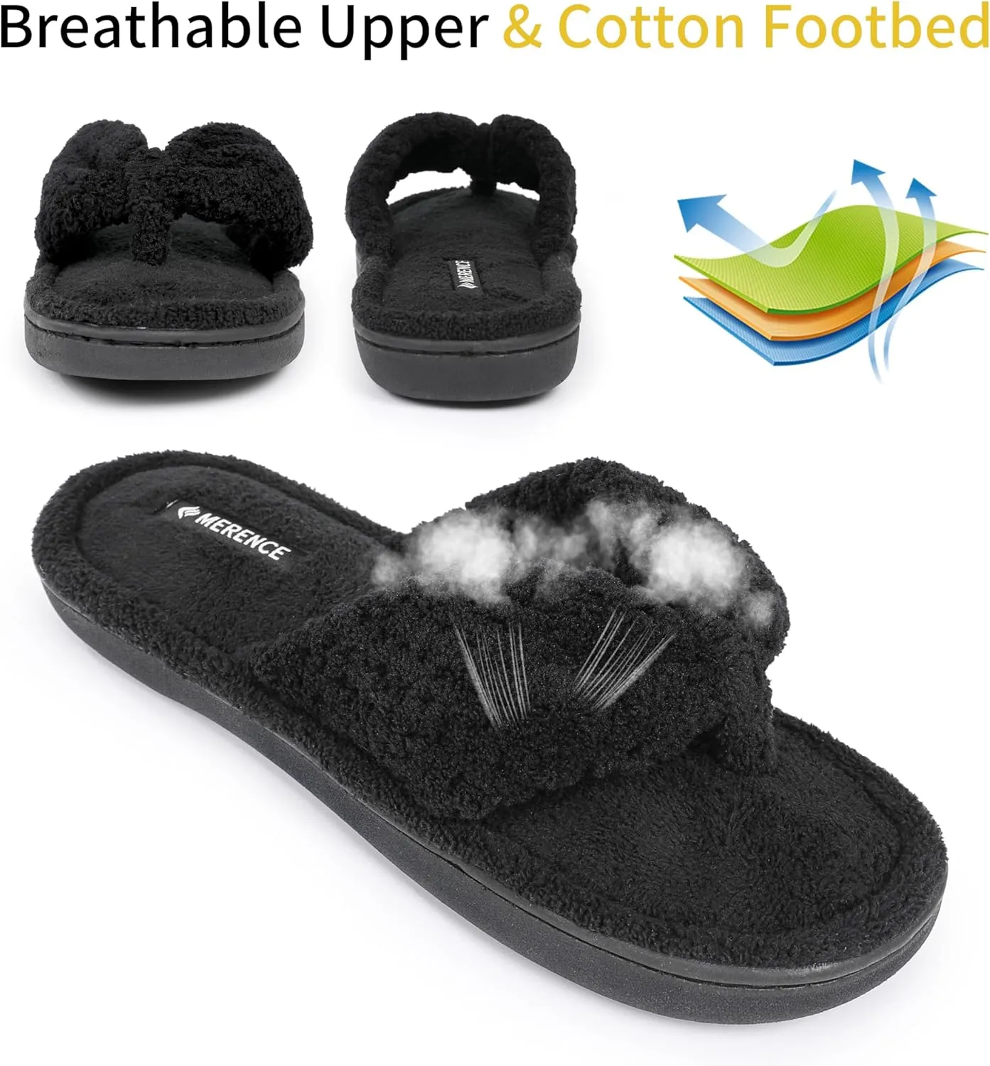 CIOR Women's Cozy Memory Foam Spa Thong Flip Flops House Indoor Slippers Plush Gridding Velvet Lining Clog Style-U1MTW017-0716