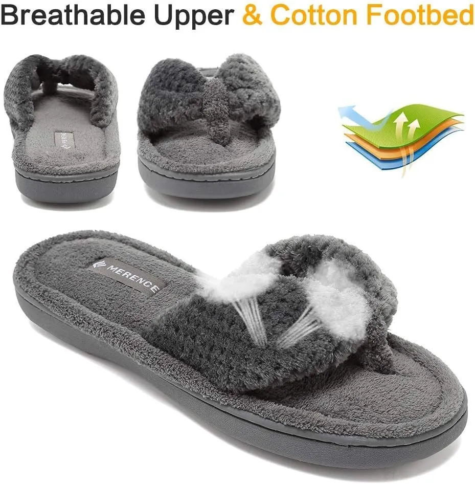 CIOR Women's Cozy Memory Foam Spa Thong Flip Flops House Indoor Slippers Plush Gridding Velvet Lining Clog Style-U1MTW017-0716