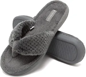 CIOR Women's Cozy Memory Foam Spa Thong Flip Flops House Indoor Slippers Plush Gridding Velvet Lining Clog Style-U1MTW017-0716