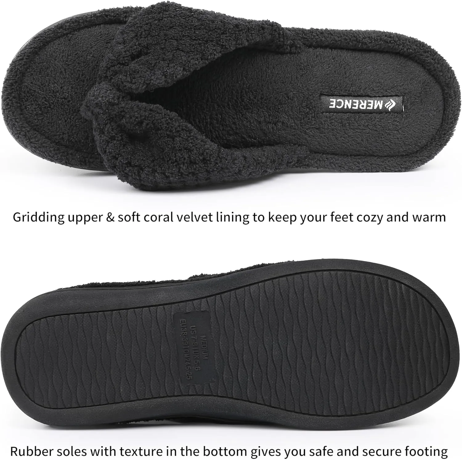 CIOR Women's Cozy Memory Foam Spa Thong Flip Flops House Indoor Slippers Plush Gridding Velvet Lining Clog Style-U1MTW017-0716