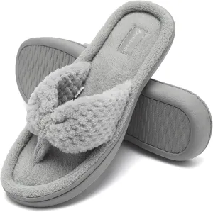 CIOR Women's Cozy Memory Foam Spa Thong Flip Flops House Indoor Slippers Plush Gridding Velvet Lining Clog Style-U1MTW017-0716