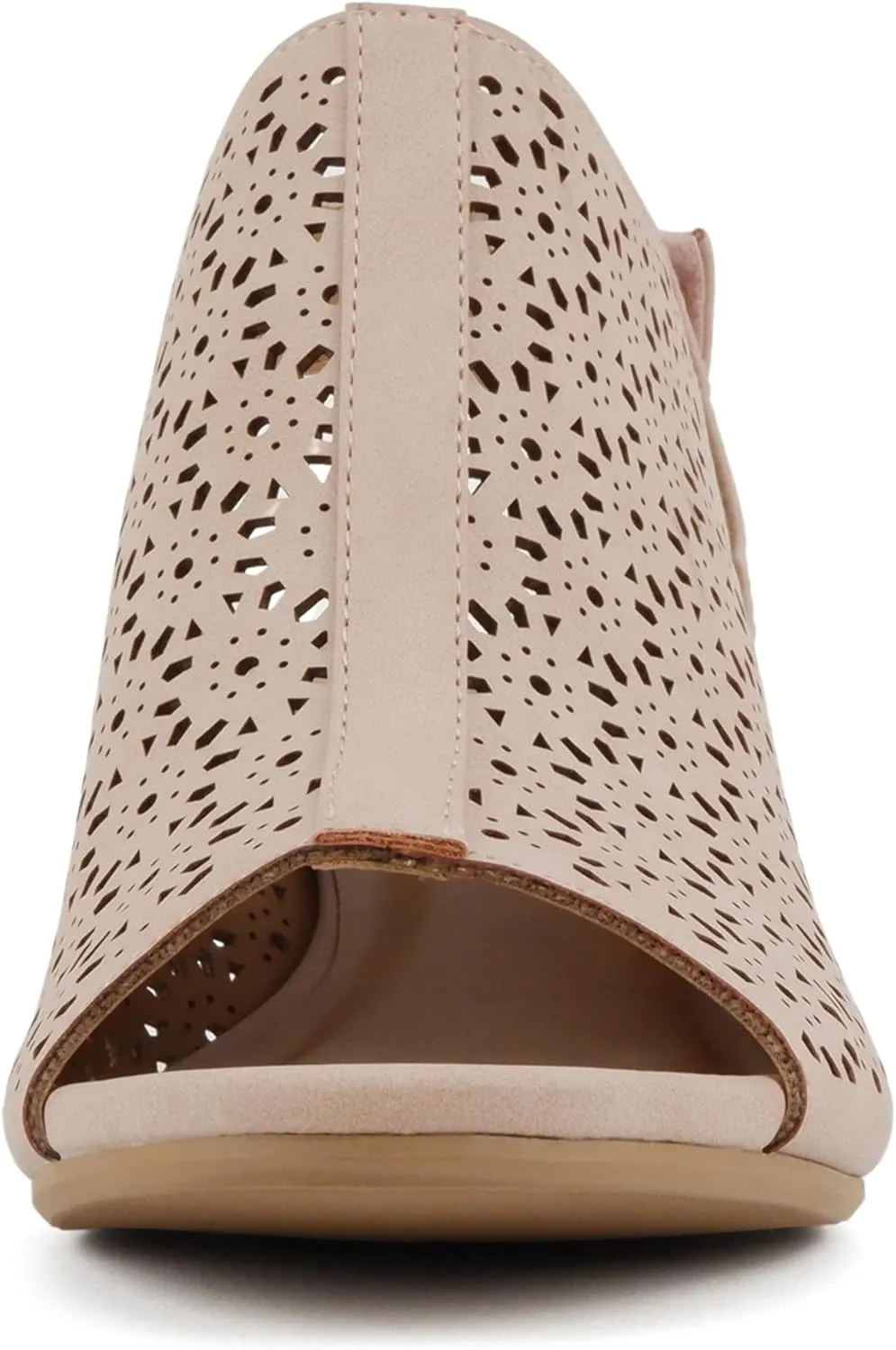 CITYCLASSIFIED Elect ~ Womens Peep Toe Laser Cut Geometric Caged Slingback Ankle Strap Low Stacked Heel Ankle Bootie