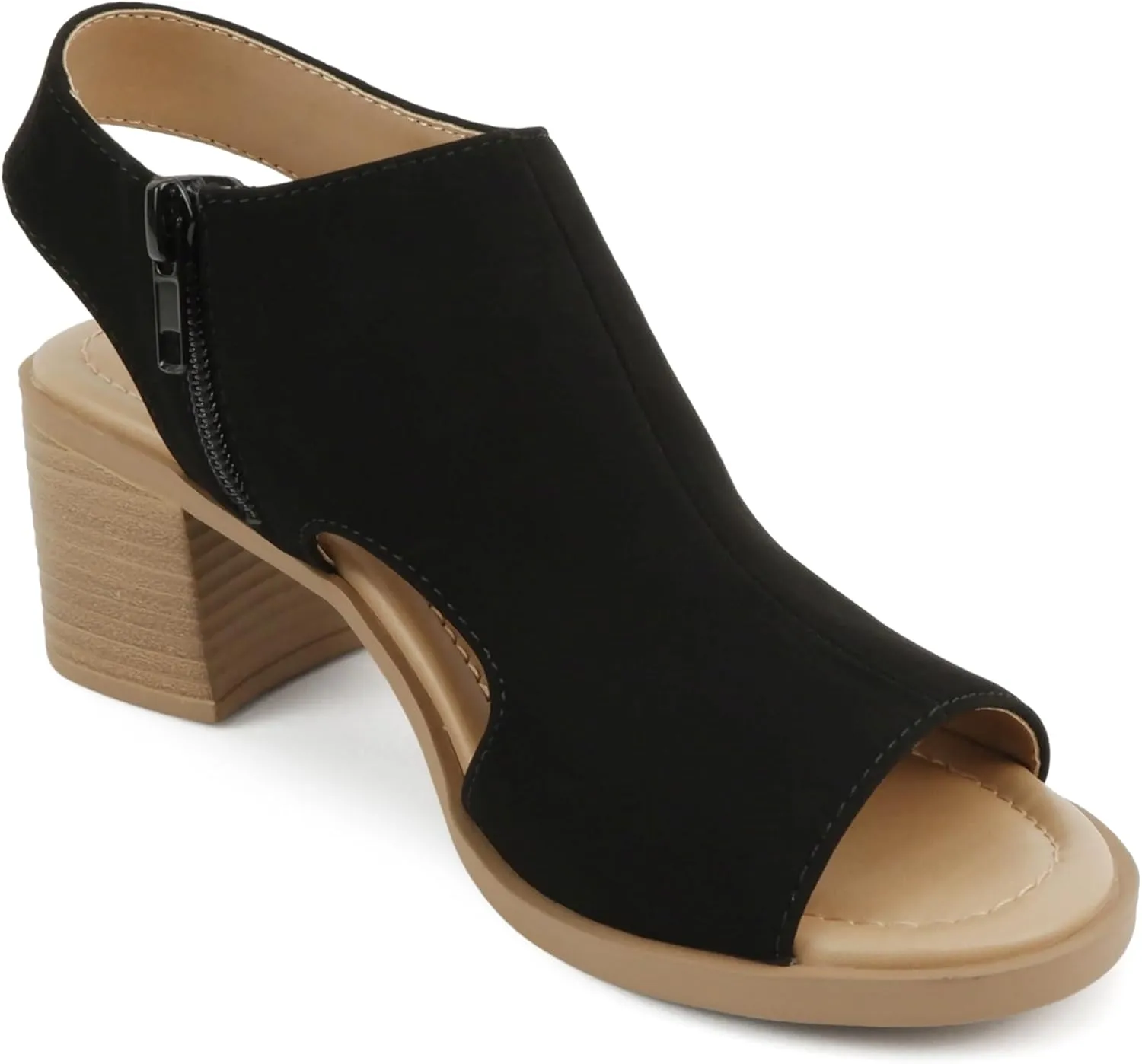 CITYCLASSIFIED Elect ~ Womens Peep Toe Laser Cut Geometric Caged Slingback Ankle Strap Low Stacked Heel Ankle Bootie