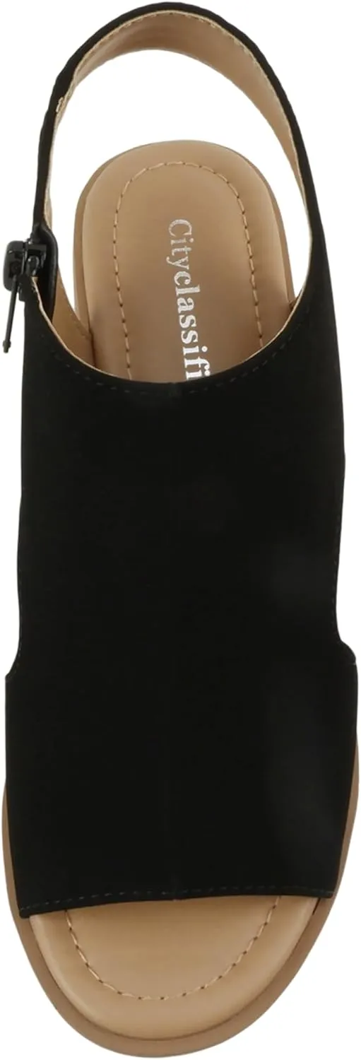 CITYCLASSIFIED Elect ~ Womens Peep Toe Laser Cut Geometric Caged Slingback Ankle Strap Low Stacked Heel Ankle Bootie