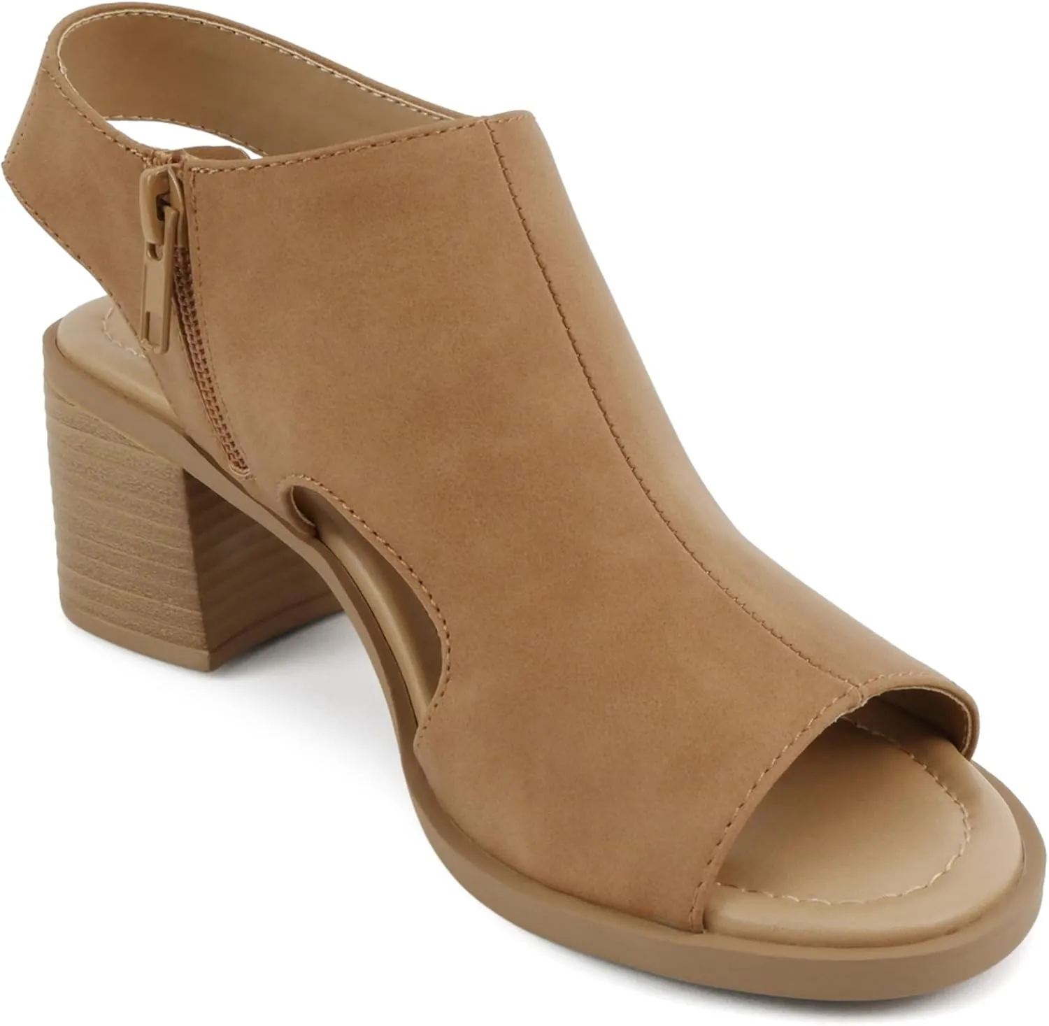 CITYCLASSIFIED Elect ~ Womens Peep Toe Laser Cut Geometric Caged Slingback Ankle Strap Low Stacked Heel Ankle Bootie