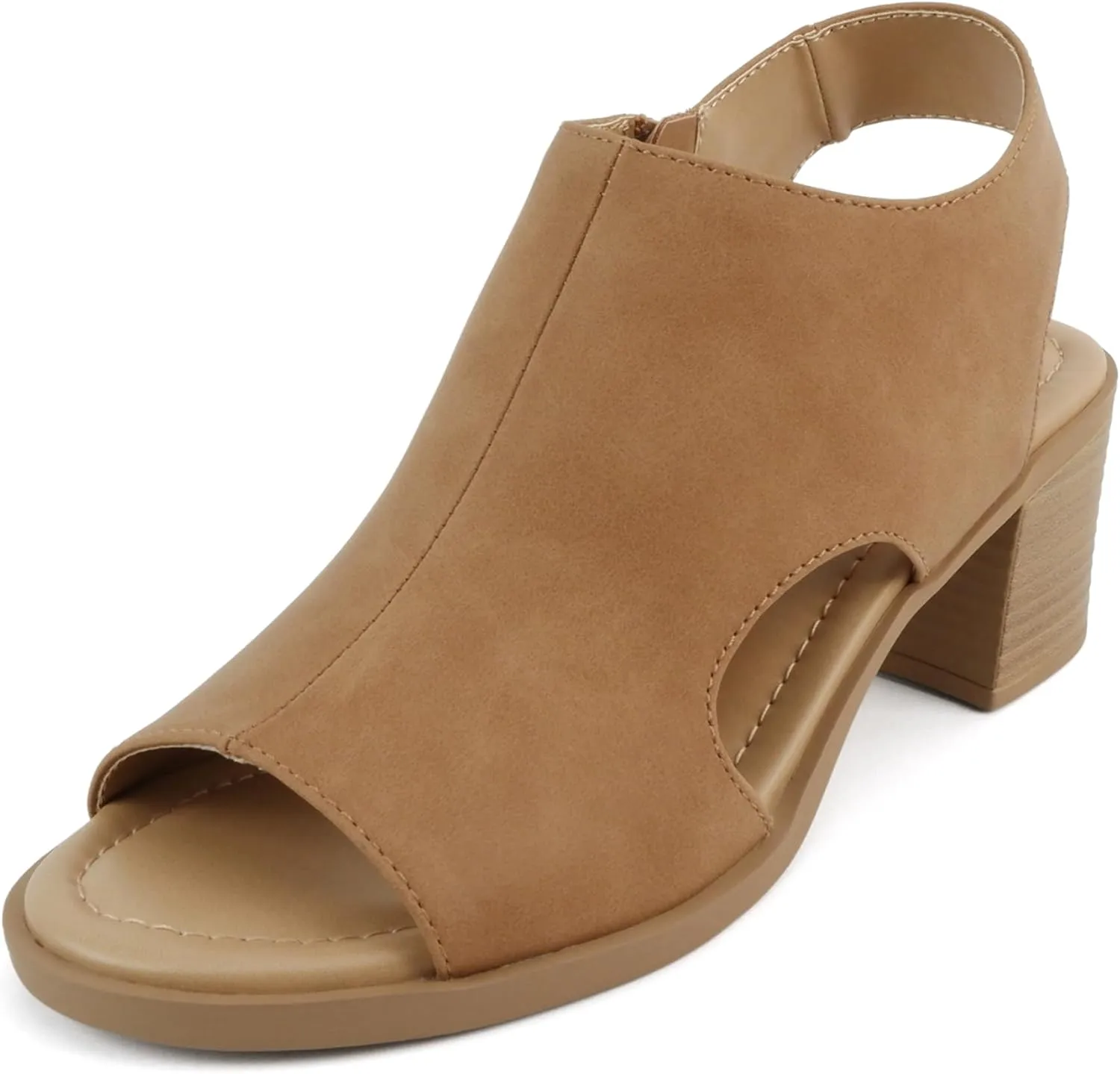 CITYCLASSIFIED Elect ~ Womens Peep Toe Laser Cut Geometric Caged Slingback Ankle Strap Low Stacked Heel Ankle Bootie