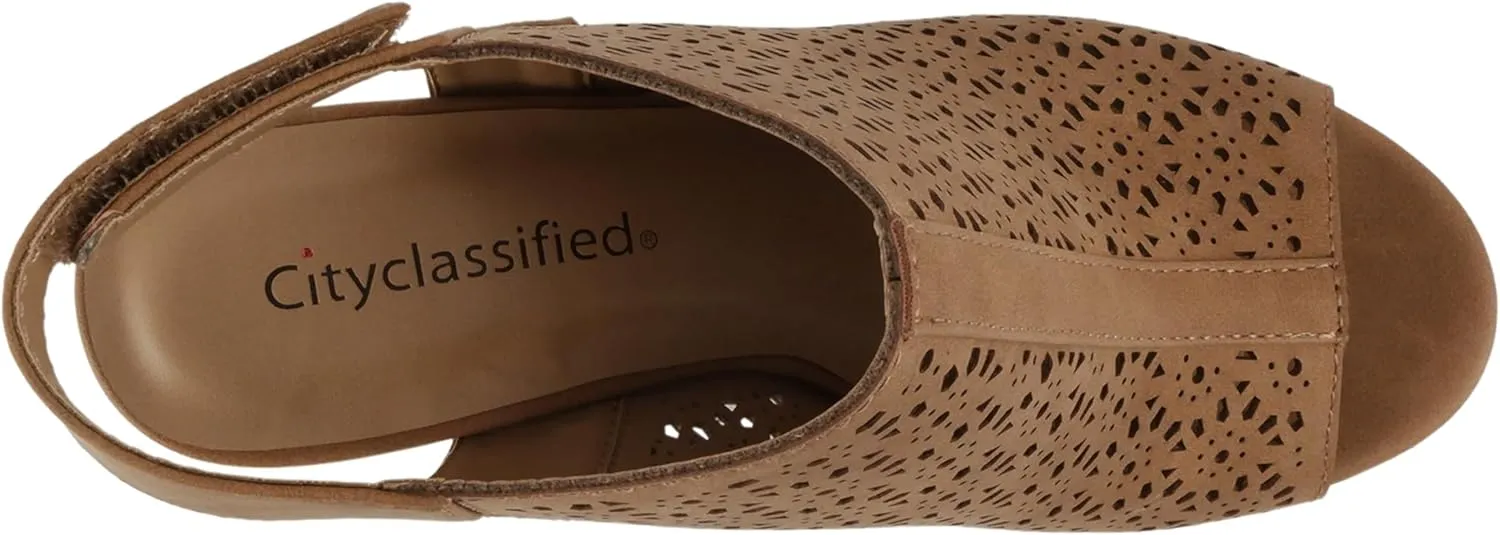CITYCLASSIFIED Elect ~ Womens Peep Toe Laser Cut Geometric Caged Slingback Ankle Strap Low Stacked Heel Ankle Bootie