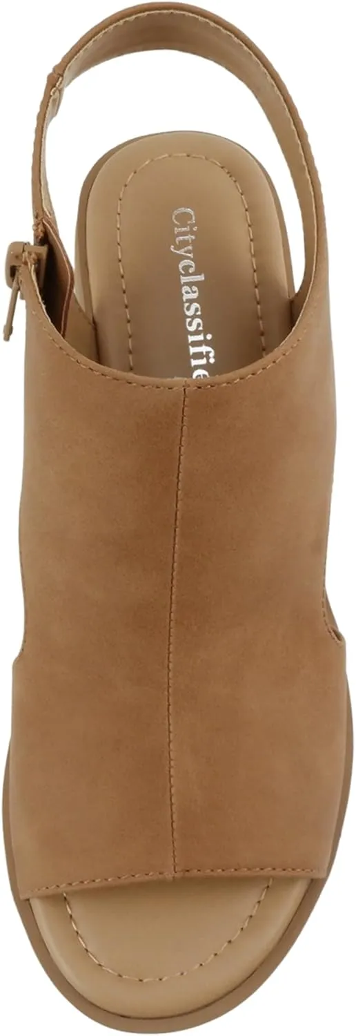 CITYCLASSIFIED Elect ~ Womens Peep Toe Laser Cut Geometric Caged Slingback Ankle Strap Low Stacked Heel Ankle Bootie