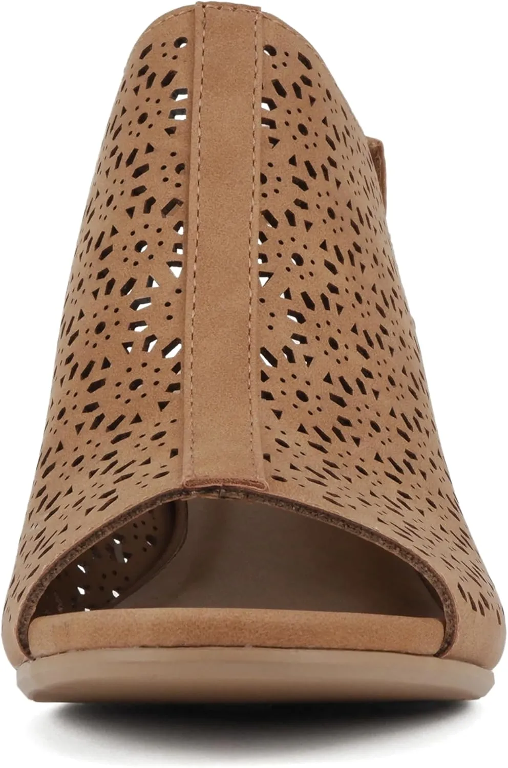 CITYCLASSIFIED Elect ~ Womens Peep Toe Laser Cut Geometric Caged Slingback Ankle Strap Low Stacked Heel Ankle Bootie