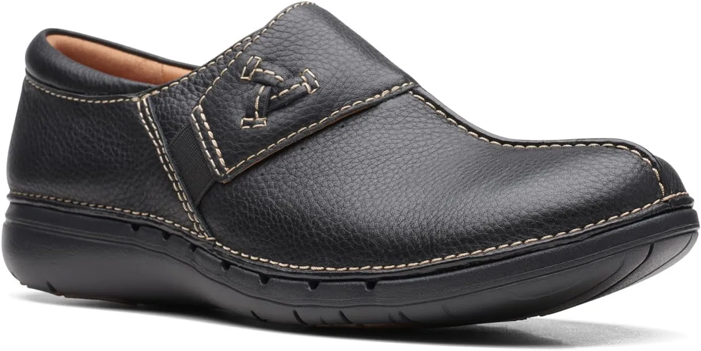 Clarks Women's, Un Loop Ave Slip-On Black Leather