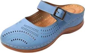 Closed Toe Sandals for Women 2025 with Arch Support Hollow Out Open Back Slippers Adjustable Hook Loop Low Wedge Sandals Casual Boho Slip On Shoes