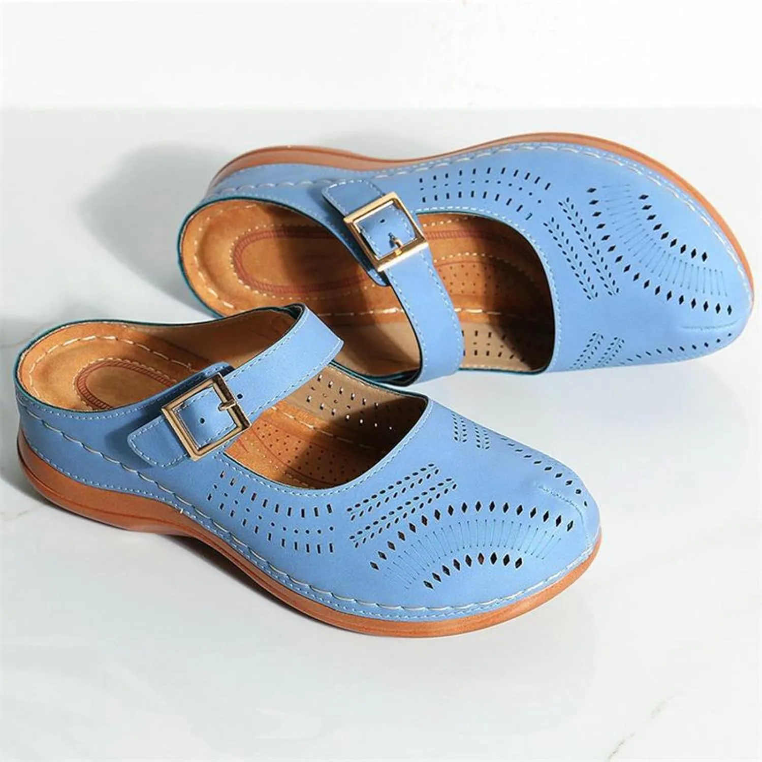 Closed Toe Sandals for Women 2025 with Arch Support Hollow Out Open Back Slippers Adjustable Hook Loop Low Wedge Sandals Casual Boho Slip On Shoes