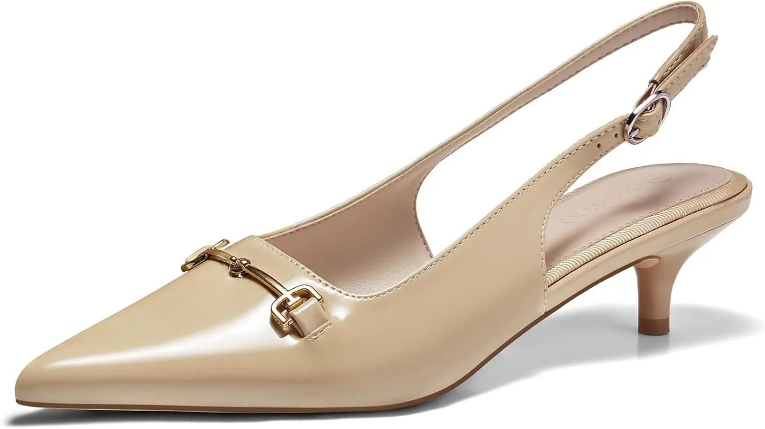 Coutgo Womens Slingback Kitten Heels Low Heel Dress Shoes Closed Pointed Toe Metal Chain Office Work Pumps