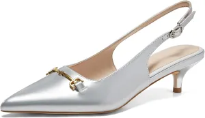Coutgo Womens Slingback Kitten Heels Low Heel Dress Shoes Closed Pointed Toe Metal Chain Office Work Pumps