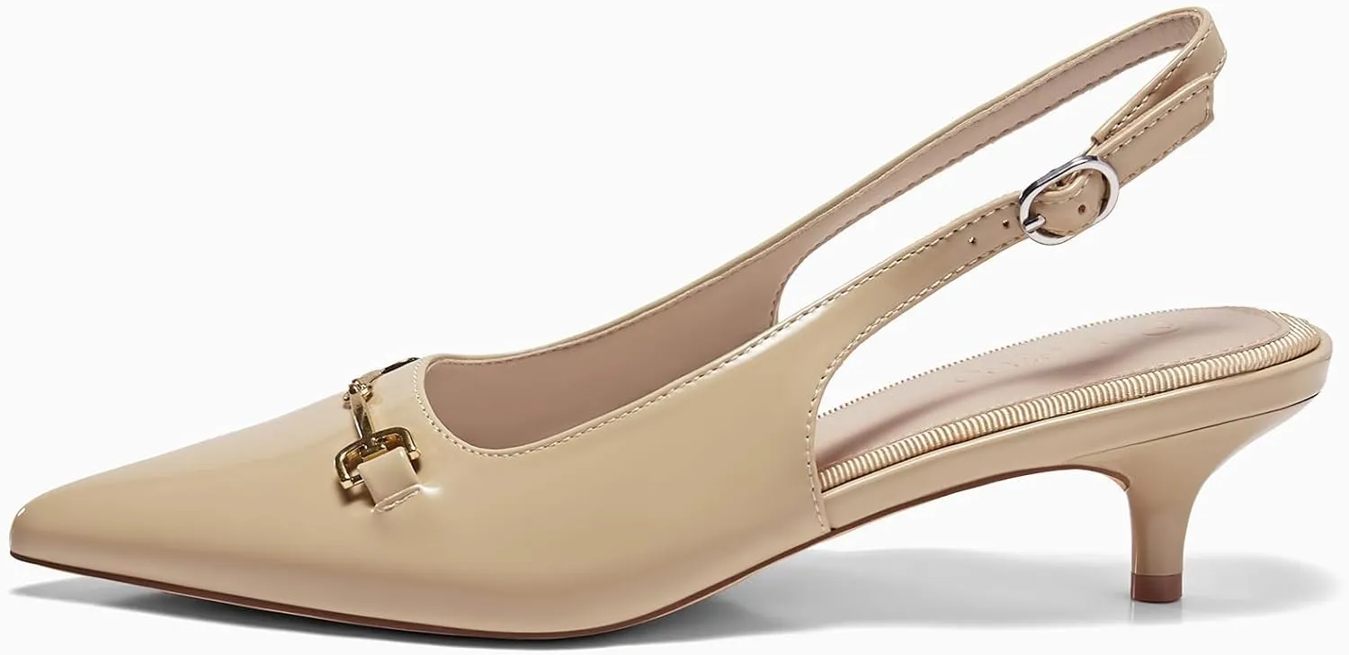 Coutgo Womens Slingback Kitten Heels Low Heel Dress Shoes Closed Pointed Toe Metal Chain Office Work Pumps