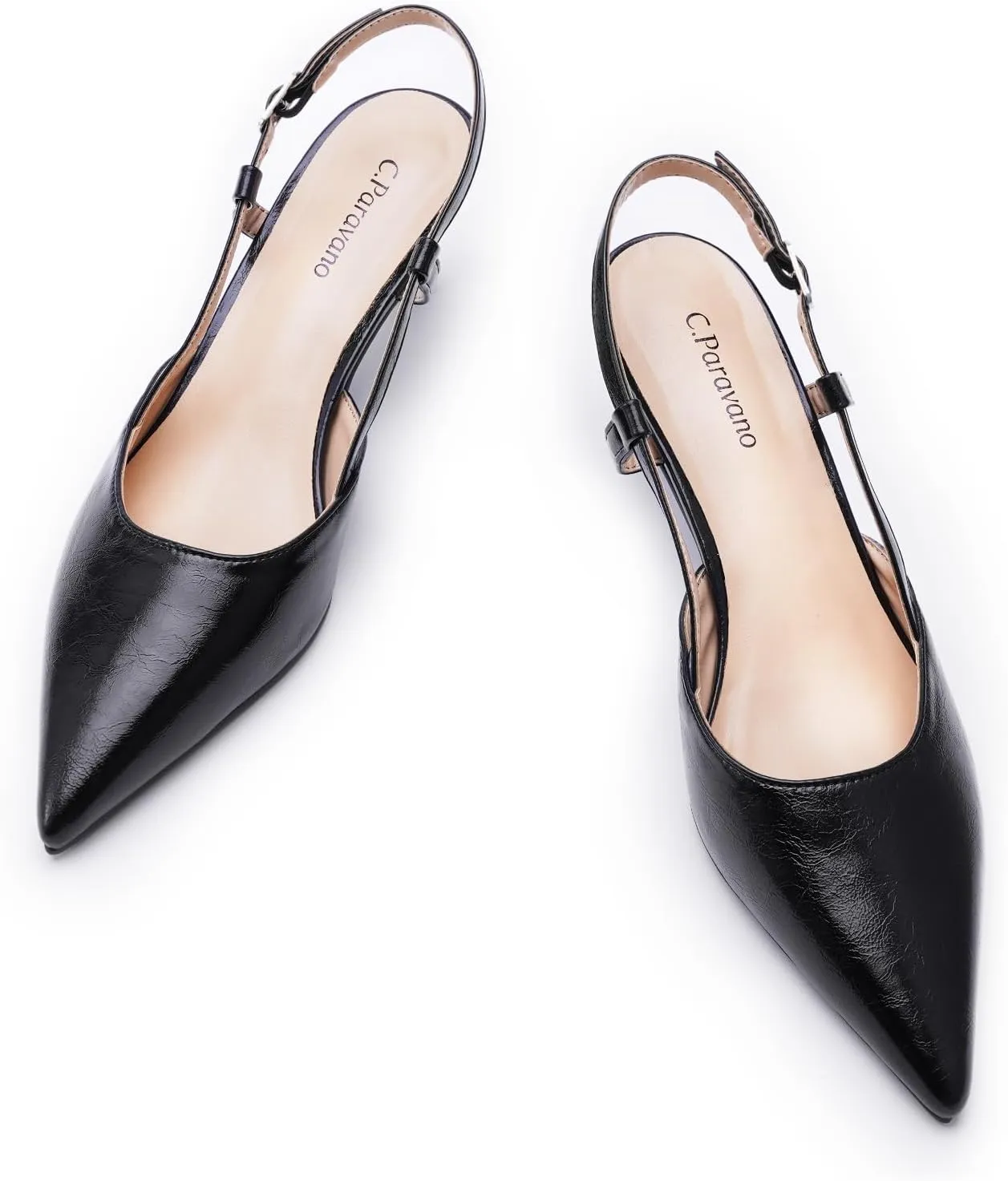 C.Paravano Beige Slingback Heels for Women - Pointed Toe, Stiletto Heels, Slip On Work Pumps, Dress Shoes