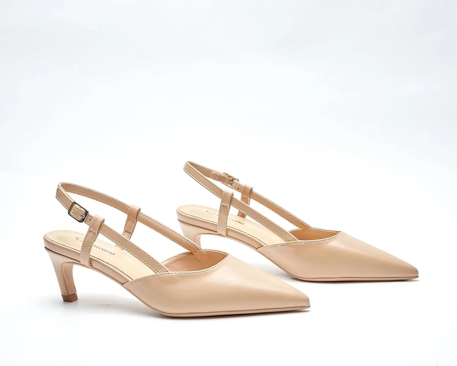 C.Paravano Beige Slingback Heels for Women - Pointed Toe, Stiletto Heels, Slip On Work Pumps, Dress Shoes
