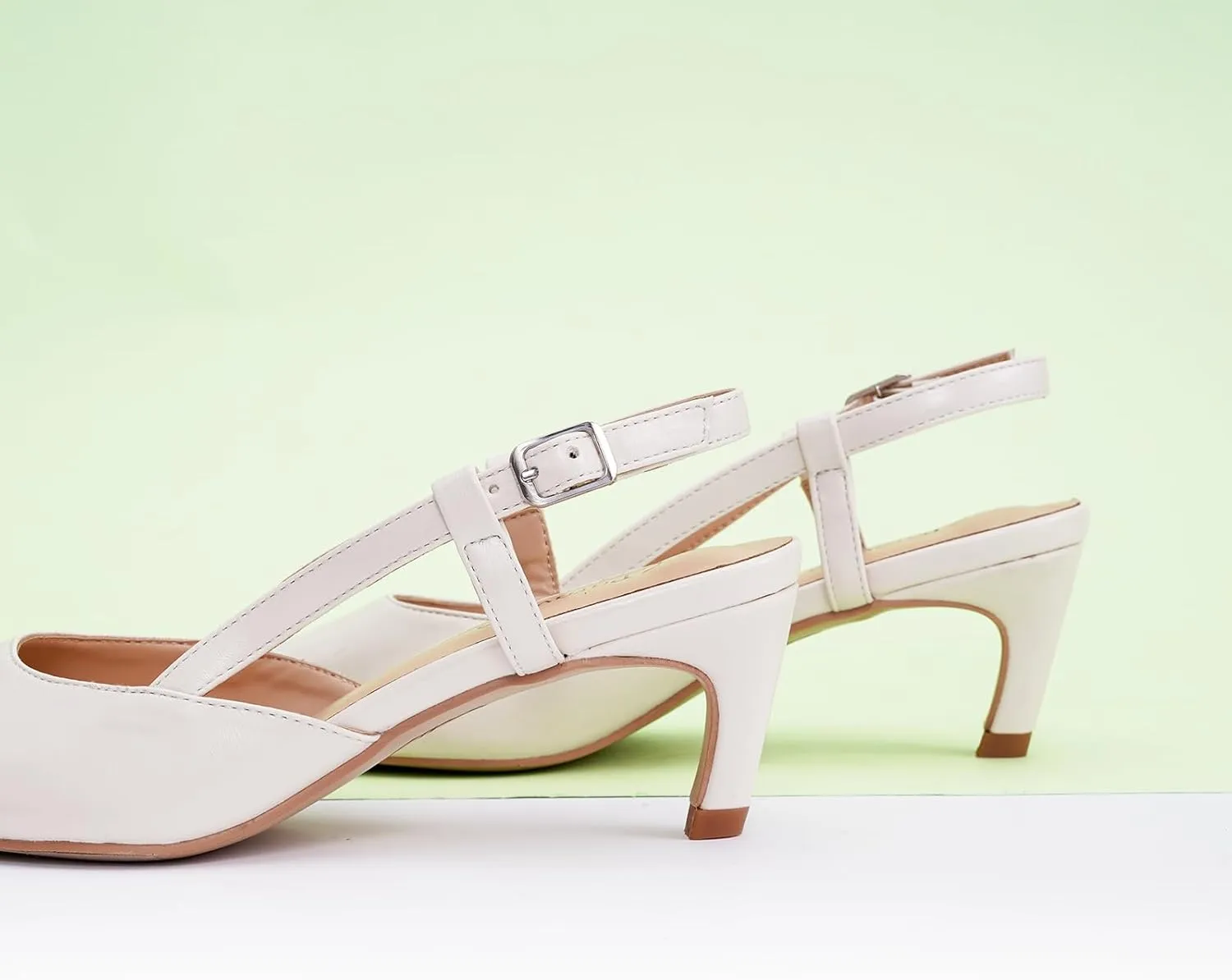C.Paravano Beige Slingback Heels for Women - Pointed Toe, Stiletto Heels, Slip On Work Pumps, Dress Shoes