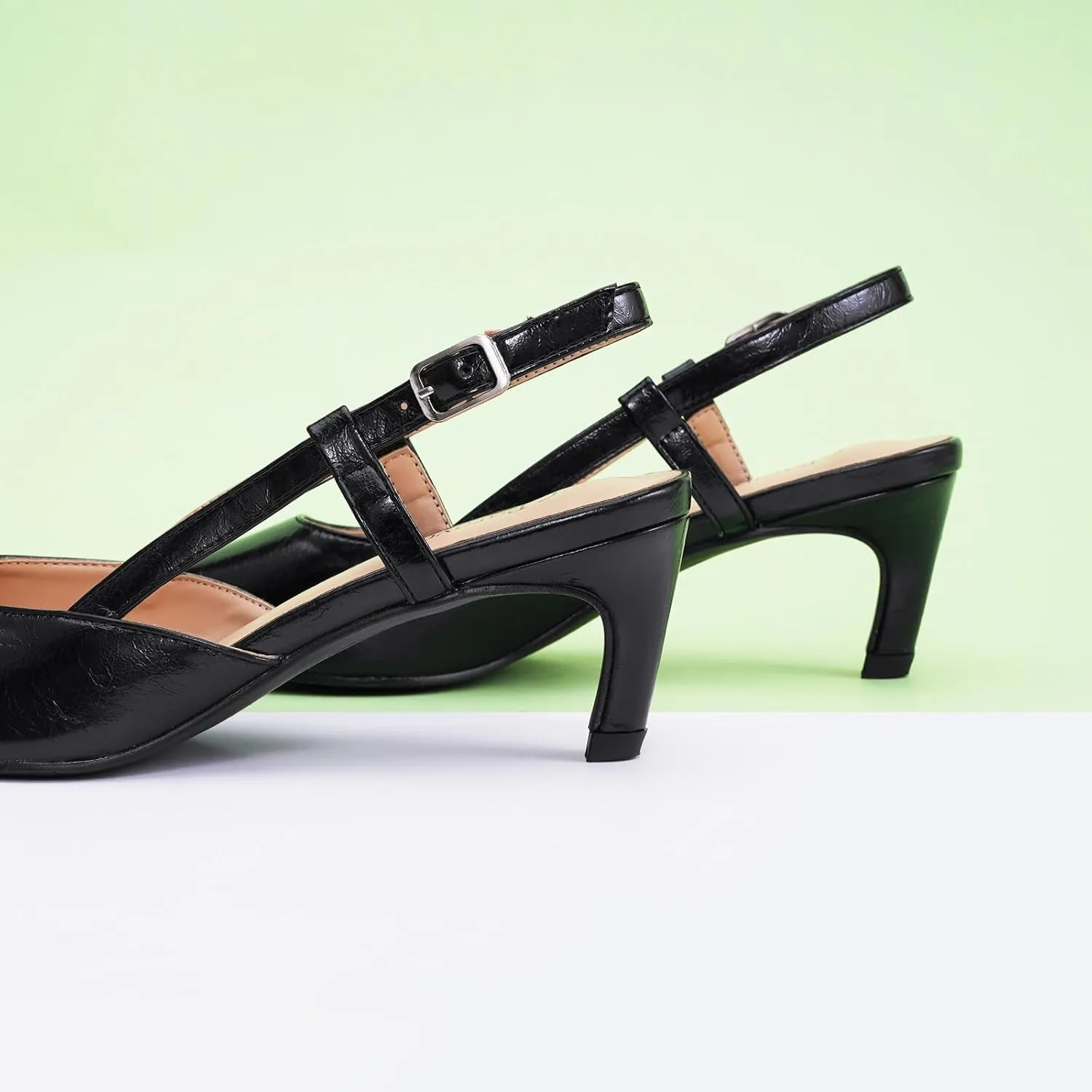 C.Paravano Beige Slingback Heels for Women - Pointed Toe, Stiletto Heels, Slip On Work Pumps, Dress Shoes