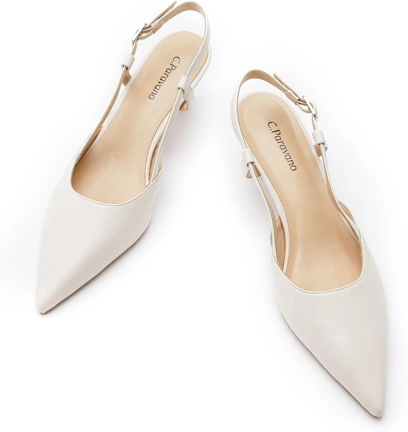 C.Paravano Beige Slingback Heels for Women - Pointed Toe, Stiletto Heels, Slip On Work Pumps, Dress Shoes