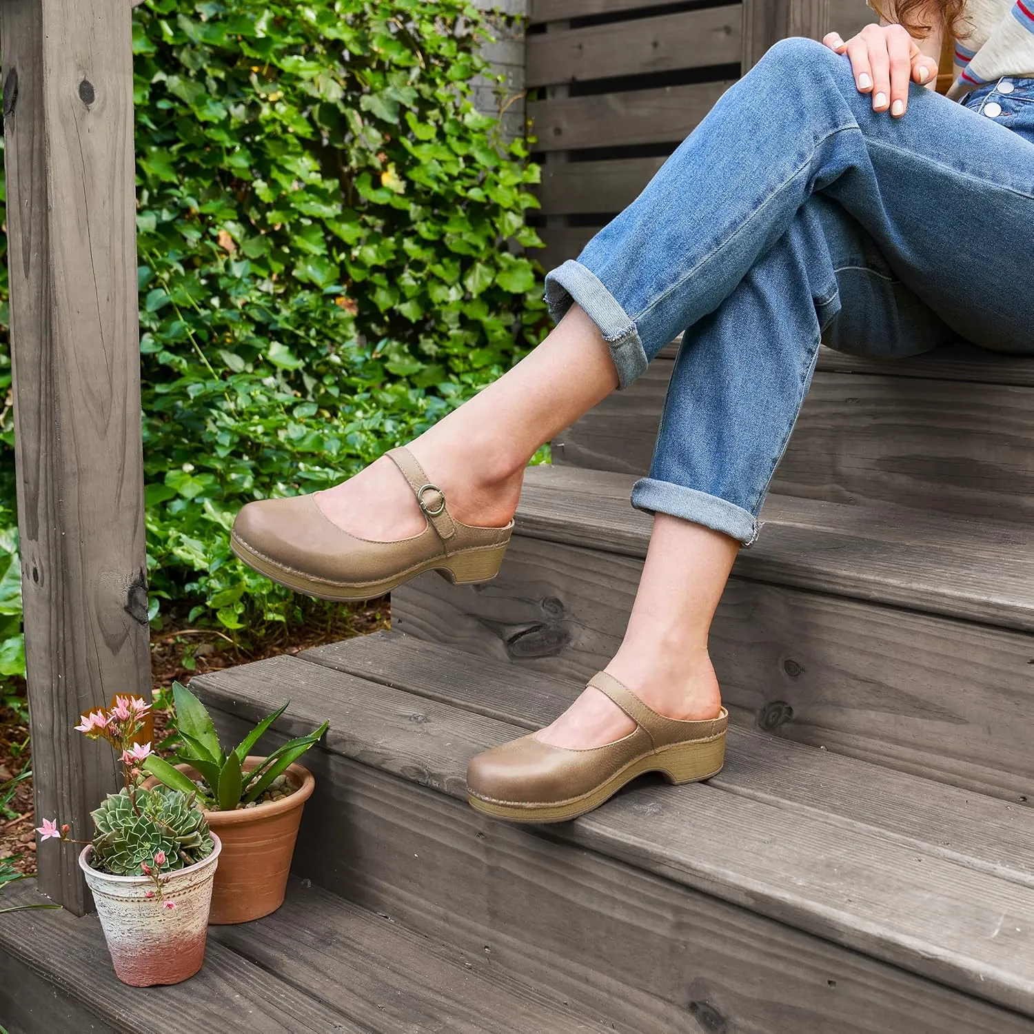 Dansko Bria Slip-On Mary Jane Mule Clogs for Women  Memory Foam and Arch Support for All -Day Comfort and Support  Lightweight EVA Outsole for Long-Lasting Wear