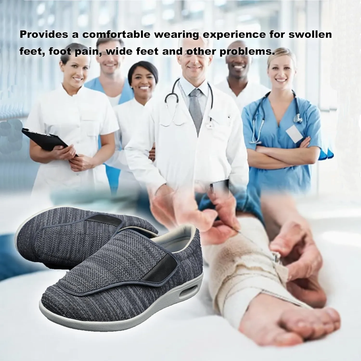 Diabetic Shoes,Wider Extra Fat Ldeal for Relieving Foot Swelling Adjustable Orthopedic Slippers