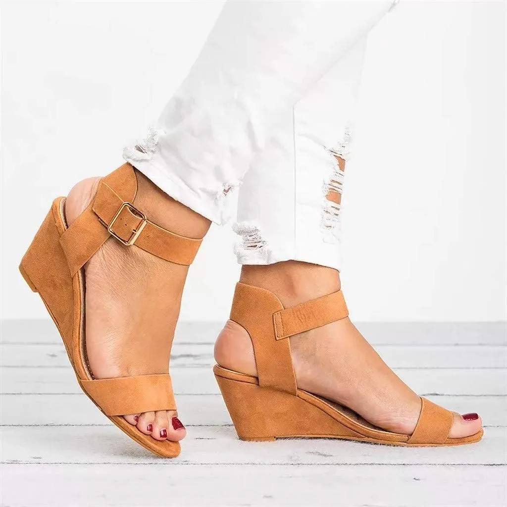Eduavar Womens Wedge Sandals, Womens Sandals Casual Summer Open Toe Ankle Strap Wedge Sandals Summer Dress Shoes
