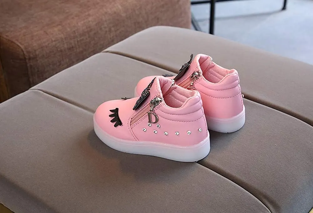 EnJoCho Toddler Baby Soft Walking Shoes,1-6Years Kids Girls Led Light Luminous Running Sport Shoes Crystal Bowknot Sneakers
