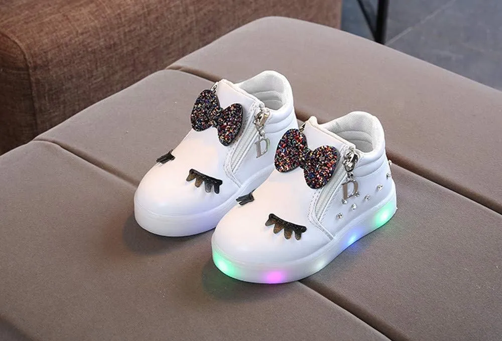 EnJoCho Toddler Baby Soft Walking Shoes,1-6Years Kids Girls Led Light Luminous Running Sport Shoes Crystal Bowknot Sneakers