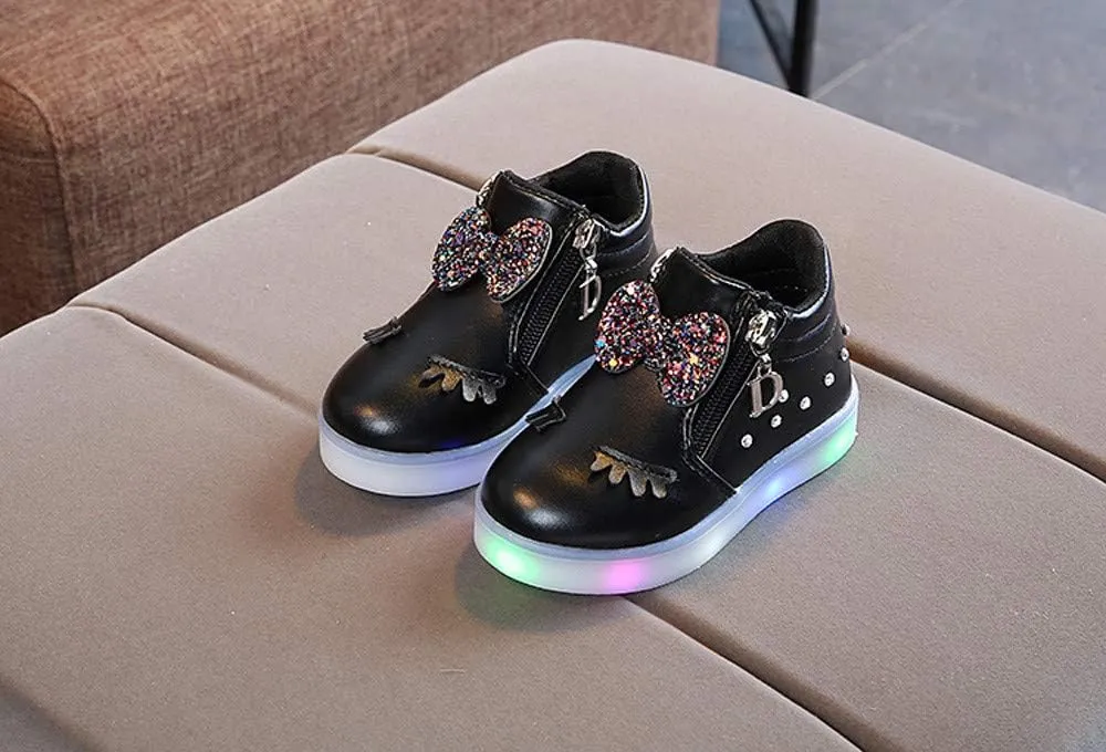 EnJoCho Toddler Baby Soft Walking Shoes,1-6Years Kids Girls Led Light Luminous Running Sport Shoes Crystal Bowknot Sneakers