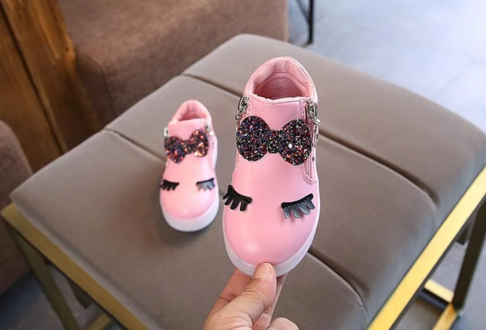 EnJoCho Toddler Baby Soft Walking Shoes,1-6Years Kids Girls Led Light Luminous Running Sport Shoes Crystal Bowknot Sneakers