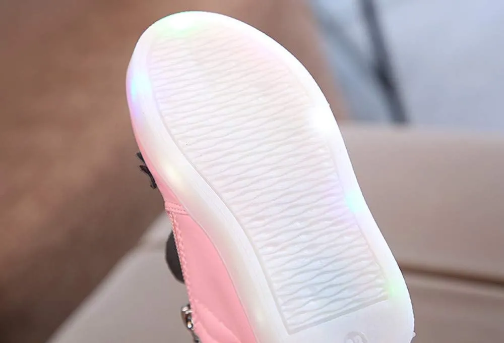 EnJoCho Toddler Baby Soft Walking Shoes,1-6Years Kids Girls Led Light Luminous Running Sport Shoes Crystal Bowknot Sneakers