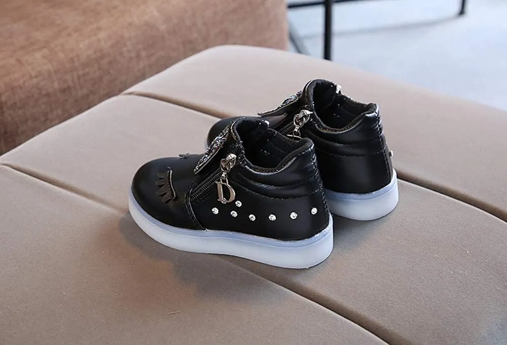 EnJoCho Toddler Baby Soft Walking Shoes,1-6Years Kids Girls Led Light Luminous Running Sport Shoes Crystal Bowknot Sneakers
